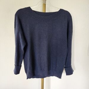 Club Monaco Cotton Cashmere Cuffed Sweater Womens Size Medium Navy Blue
